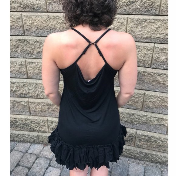 Black Double Ruffle Dress Extender Slip Convertible Strap Tiered Layered Slip - Picture 8 of 8